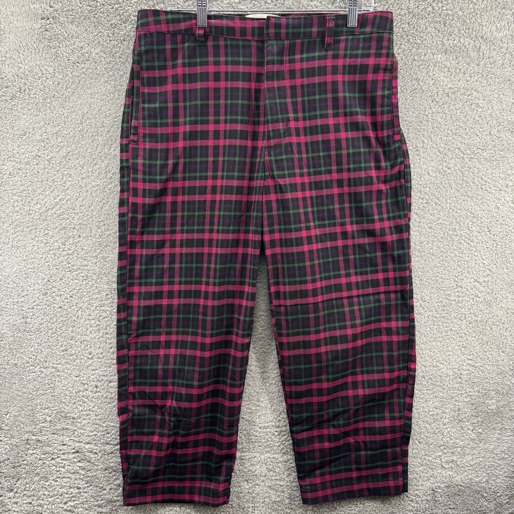 Urban‎ Outfitters Plaid Pants Womens Size 32 Pink Green Tartan Cropped Tapered
